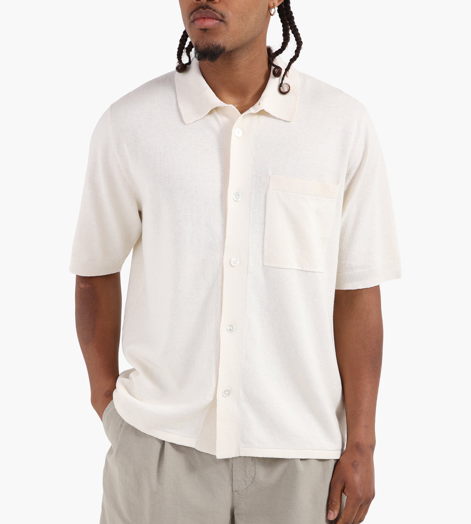 Norse Projects Rollo Cotton Linen Short Sleeve Shirt Kit White